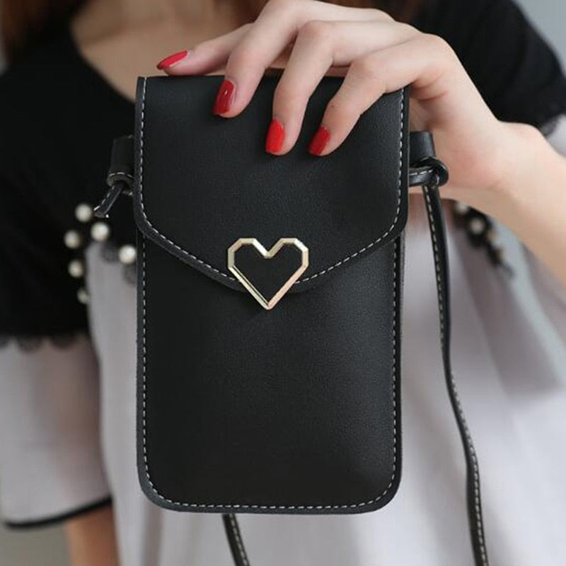 Phone Shoulder Bag For Women Transparent Coin Purse Heart Shape Hasp Crossbodybag Cute Female Mobile Pouch Bags