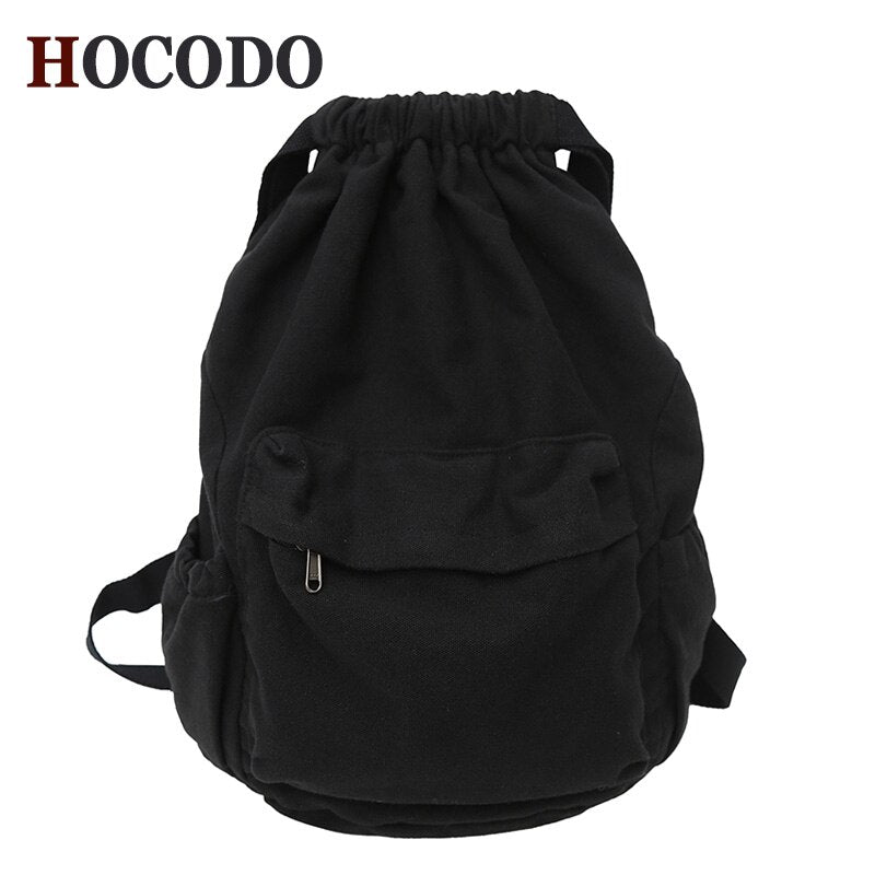 HOCODO Canvas Drawstring College Backpack Fashion Anti-Theft Backpack Solid Color Student Backpack Unisex Vintage Backpack Women