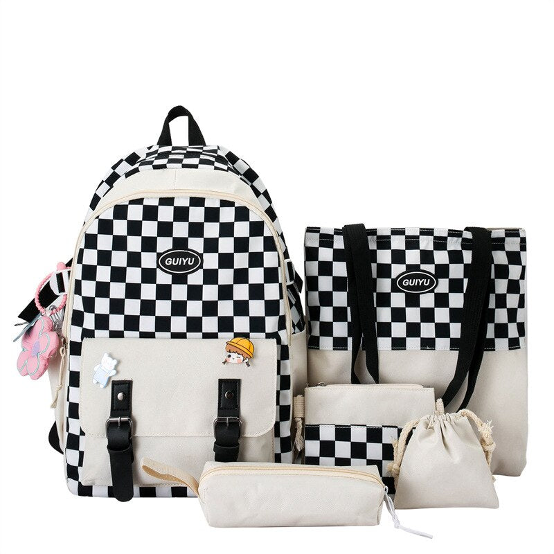 Women's Bag New Plaid Large Capacity School Bag Light Weight Schoolbag Female Shopping Bags Cute Student Backpack for Girls Boys