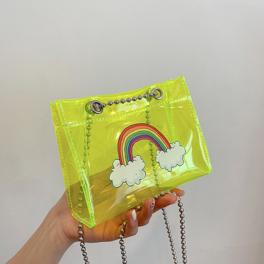 Cartoon Rainbow PVC Shoulder Bags Women Clear Casual Chain Small Jelly Bags Crossbody Handbags for Girl Purse Messenger Hand Bag