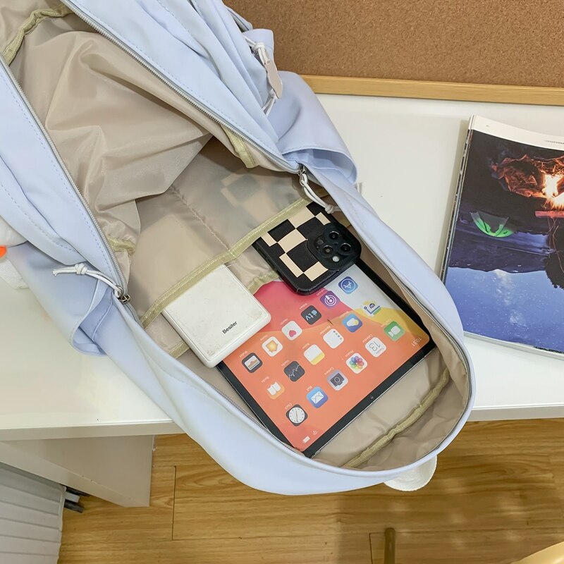 High Quality Multiple Pockets Waterproof Nylon Women Backpack Female Fashion Letters Embroidery Travel Mochila Girl Schoolbag