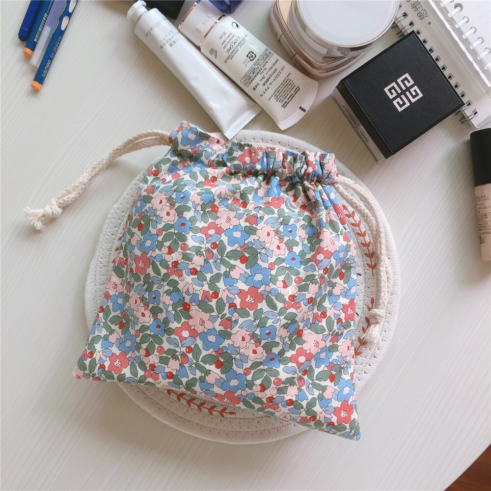 Cotton Women Drawstring Cosmetic Makeup Bag Portable Floral Female Travel Cosmetics Organizer Storage Pouch Toiletry Beauty Case