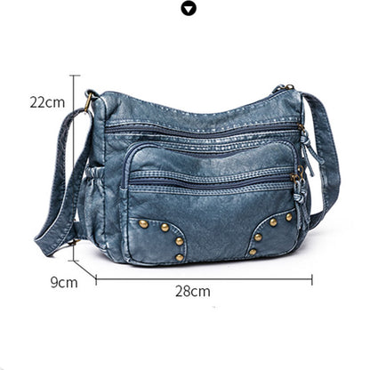 Women Bag Retro Female Handbags Washed PU Leather Hobos for Women Vintage Shoulder Messenger Pack Large Capacity Crossbody Bag