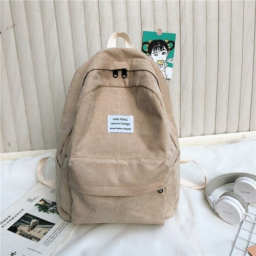 Retro women backpack Fashion high school college students book bag Simple corduroy Female backpacks large capacity Bags Rucksack