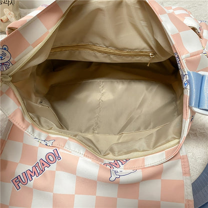 Japanese Cute Women Plaid Messenger Bags Ladies Cover Shoulder Crossbody Bag Sweet  Teenager Girls Checkerboard Bunny Handbags