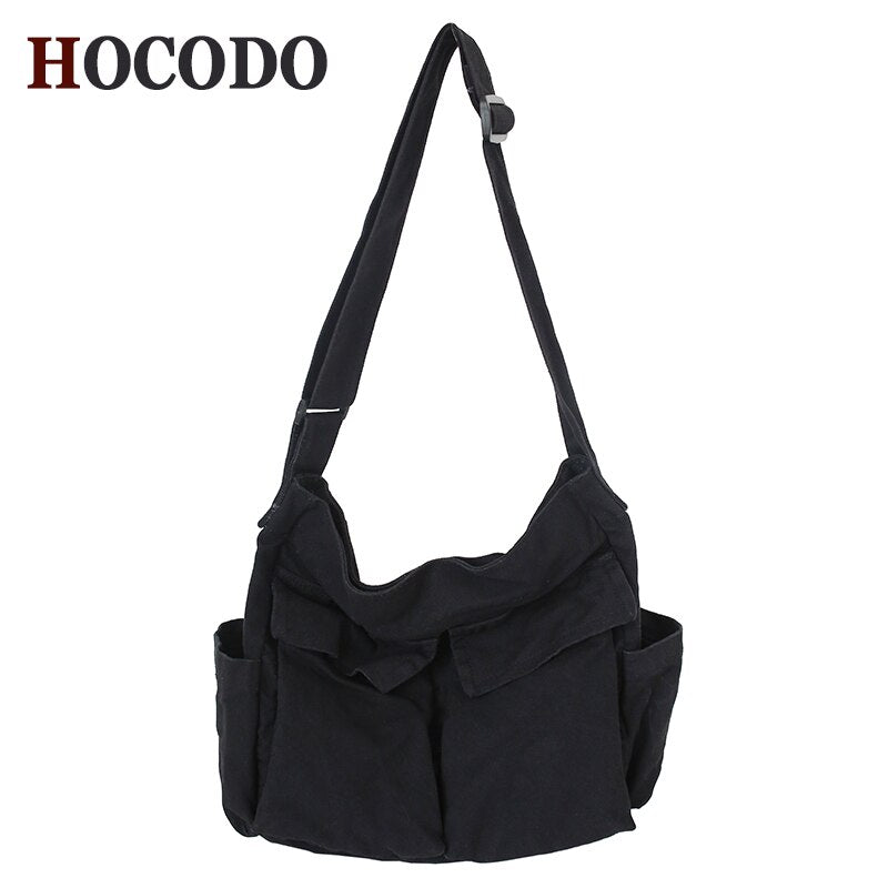 HOCODO Women&#39;s Canvas Shoulder Bags Casual Shopping Bags Female Large Capacity Tote Ladies Solid Color Shoulder Crossbody Bag