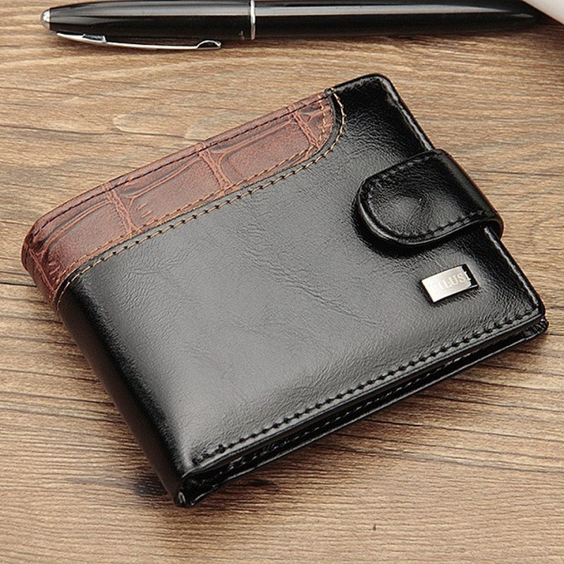 New Men Wallets Patchwork Leather Short Male Purse With Coin Pocket Card Holder Brand Trifold Wallet Men Clutch Money Bag