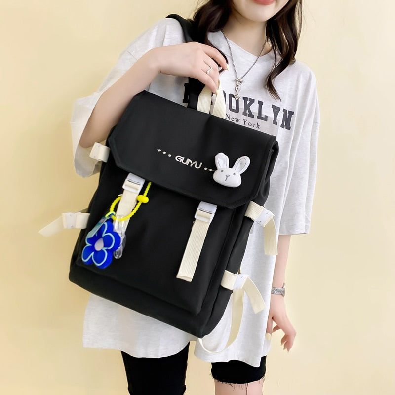 New Korean Letters Embroidery Waterproof Nylon Women Backpack Female Square Portable Travel Bag Teenage Girl Kawaii Schoolbag