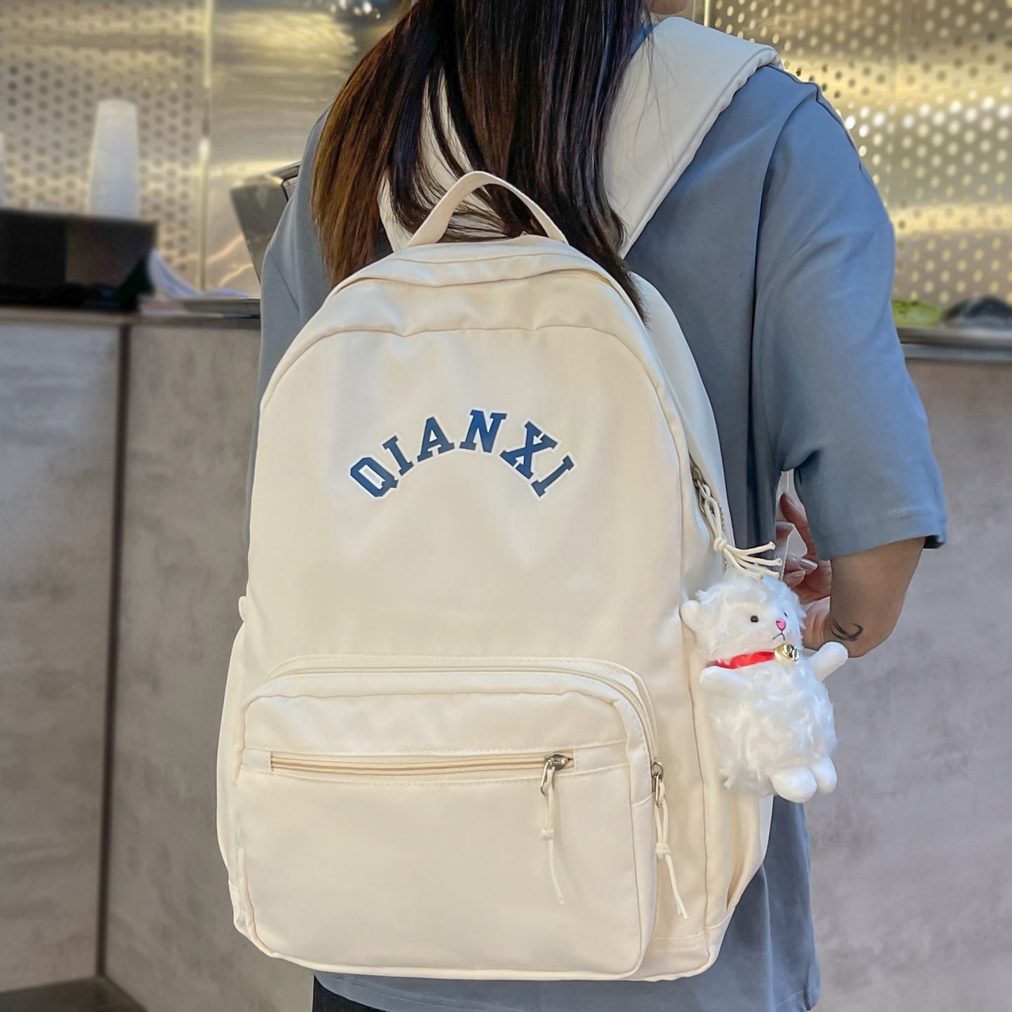 Fashion Female White Book Bag Girl Travel Laptop Backpack Teenager Trendy Women Leisure School Bag Lady Nylon College Pocket New