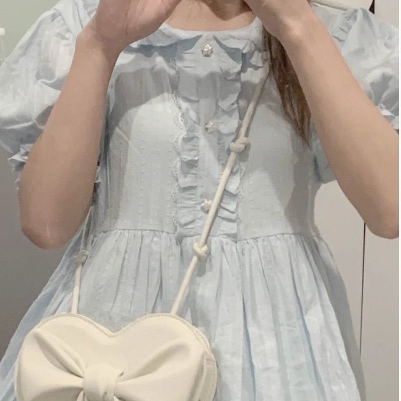 Xiuya Cute White Heart Shoulder Bag Female Harajuku Kawaii Small Bowknot Crossbody Bag Women Cell Phone Purse Womens Pouch