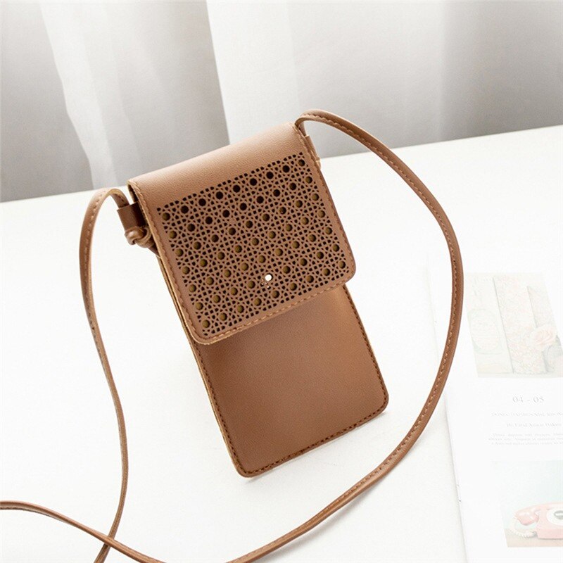 Small Women Handbag Transparent Touch Screen Cell Phone Bag Women PU Leather Messenger Bags Small Carving Flap Bag Shoulder Bag
