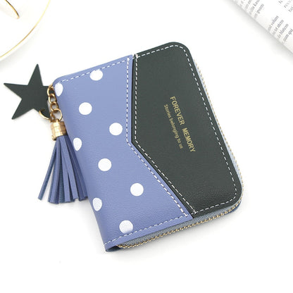 Fashion Wallets For Women Ladies Short Polka Dot Stitching Wallet Ladies Tassel Coin Purse Multifunctional Card Case Money Bag