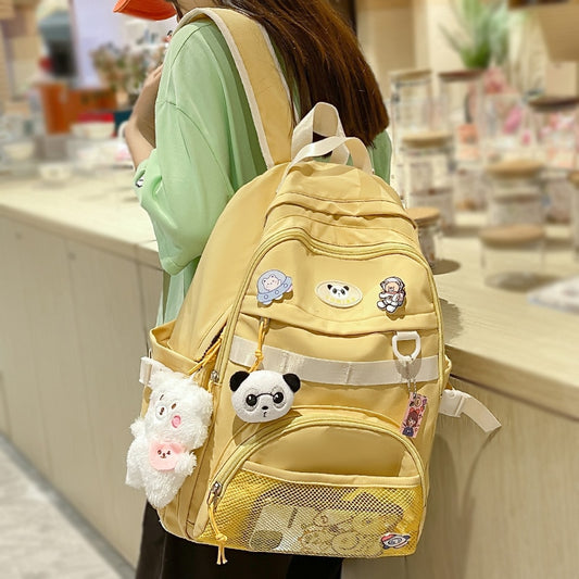 Fashion Kawaii Mesh Girl Badge School Bag Women Cute Backpack Ladies Harajuku Book Net Bag Female College Laptop Backpack Trendy