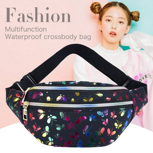 Printed Waist Bag Women Fanny Pack Colorful Girls Bum Bag Travel Kids Cartoon Belt`s Bag Festival Mobile Phone Pouch Purse