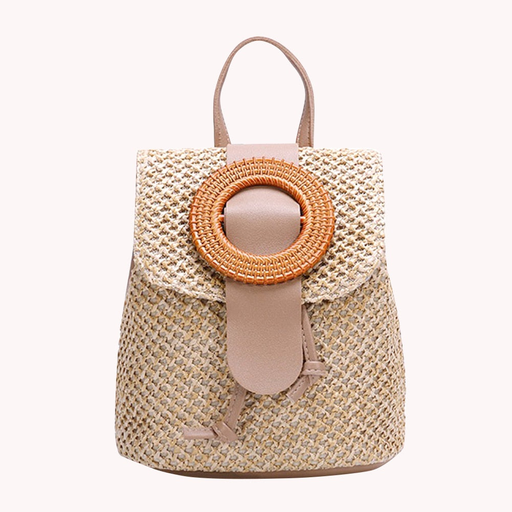 Woven Straw Women Shoulder Backpack Bag Female Holiday Schoolbag Handbags for Women Outdoor Shopping Travel