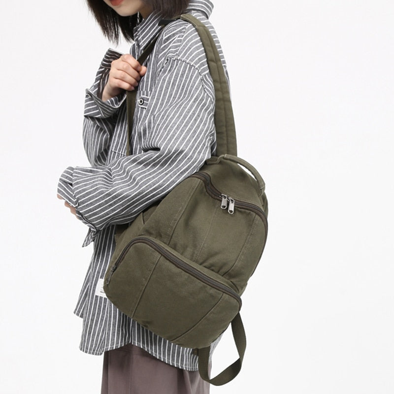 HOCODO New Vintage School Bag Women College Canvas Backpack Female Fashion Travel Backpack Solid Color Student Backpack Unisex