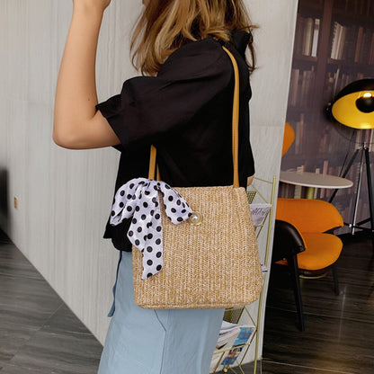 Casual Straw Woven Handbags Women Summer Holiday Beach Bow Totes Top-Handle Bags Fashion Ladies Undearm Shoulder Bags