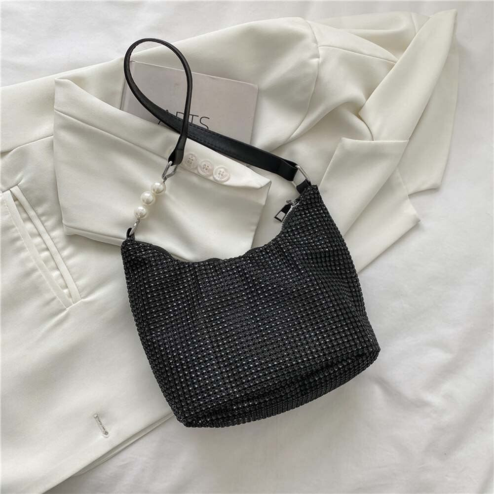 New Fashion Rhinestones PU Leather Women Shoulder Bags Small Handbags Pure Color Casual Female Shoulder Underarm Bags Totes