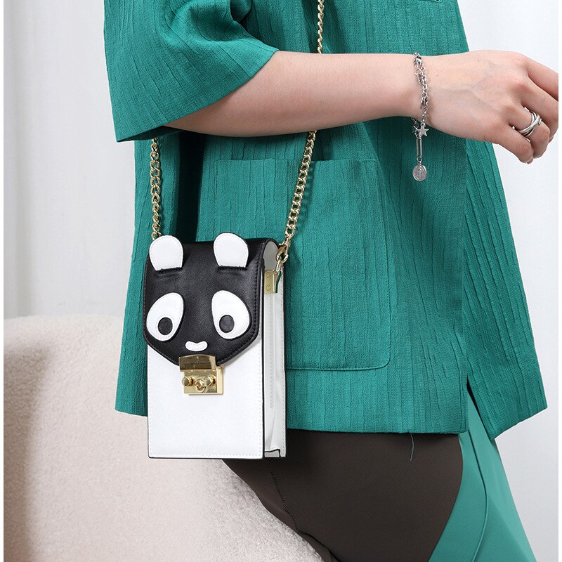 Fashion Cute Cartoon Panda Leather Women Phone Crossbody Bag Brand Leather Female Purse Wallet Handbags Luxury Flap Shoulder Bag