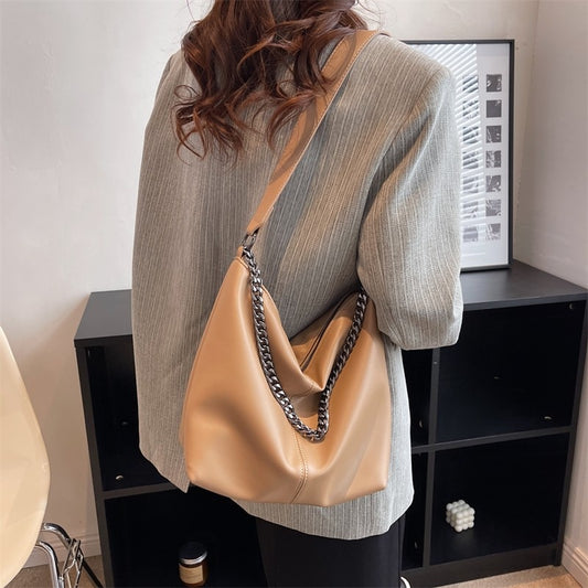 New Women&#39;s Handbag Soft PU Leather Chain Shoulder Bag Large Capacity Lady Purse Fashion Crossbody Shopping Messenger Sling Bag