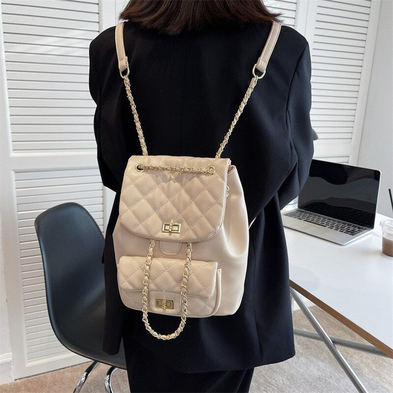 Diamond Grain women backpack school bags for teenage girls Brand Design travel backpacks pu leather chain female Shoulder Bags