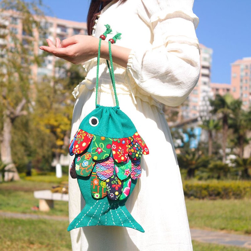 Pure Handmade Fish Women Bag Floral Flower Patchwork Shoulder Bags Hobo Women&#39;s Handbag Purse