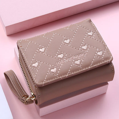 Cute Leather Small Wallet Women Luxury Brands Mini Purse Luxury New Heart Short Pink Wallets for Teen Girls Kids Christmas Gift