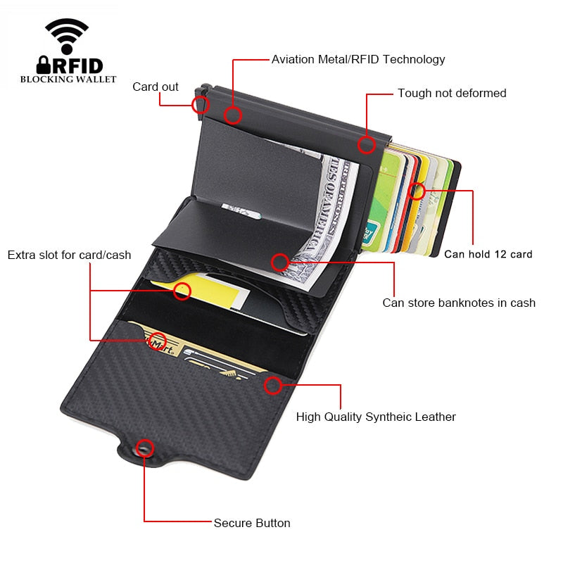 Rfid Blocking Protection Men id Credit Card Holder Wallet Leather Metal Aluminum Business Bank Card Case CreditCard Cardholder