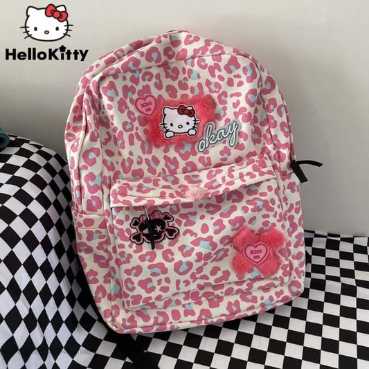 Sanrio Hello Kitty Schoolbag Student Aesthetic School Bags For Teenage Y2k Pink Leopard Print Backpack Women&#39;s Bag Korean Style