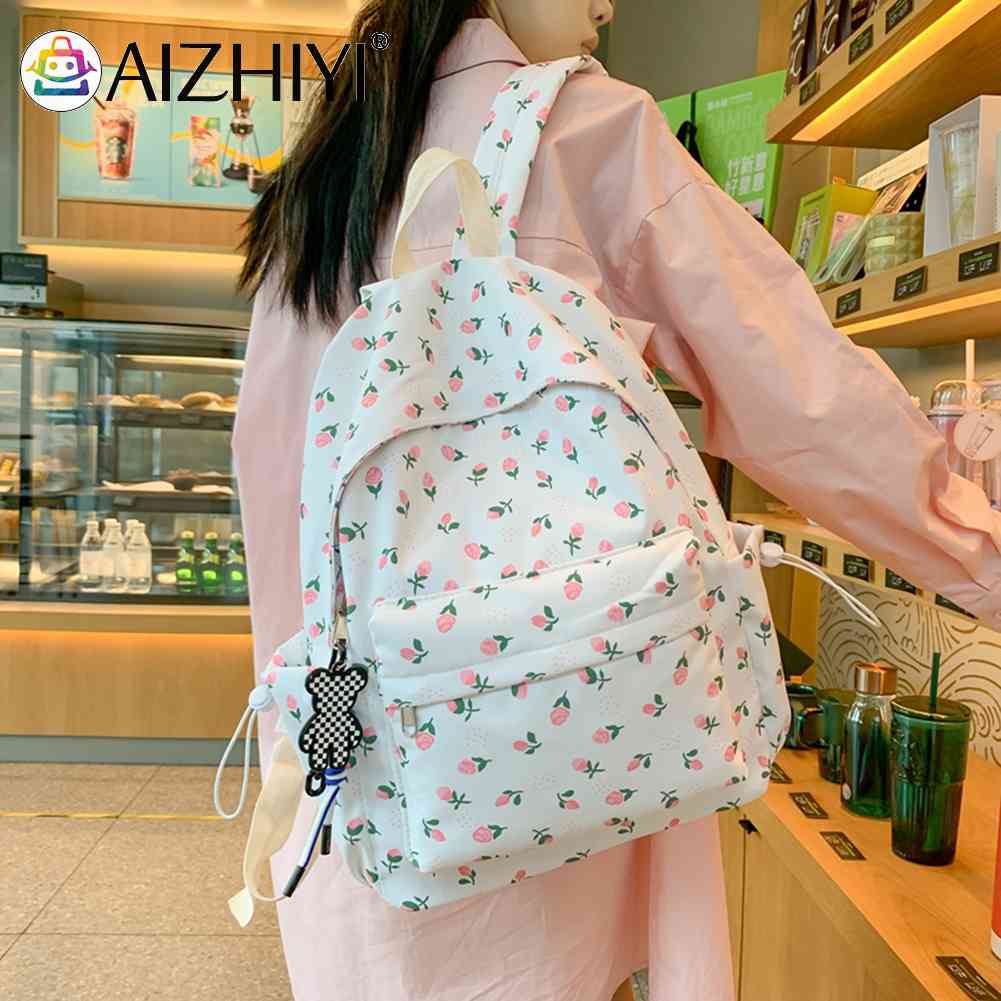 Fashion Backpack Floral Printed Bookbag Student Rucksack Nylon Daypack Teenager Shoulder Bags for Travel for Girls