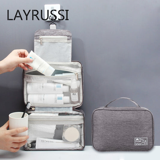 Travel Makeup Bag for Women Men PVC Waterproof Layer Makeup Organizer Male Cosmetic Bag Hanging Toiletries Storage Neceser Bag