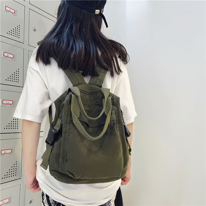 WR Brand Women Backpacks Green Canvas Rucksack Quality Laptop School Student Bag Female Daypack for Teen Girls feminina mochila