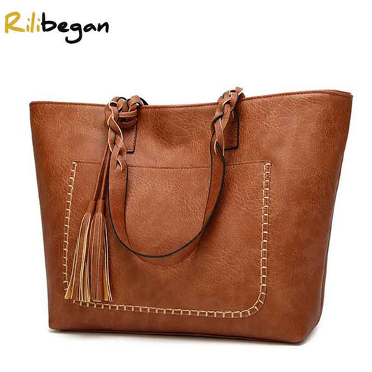 Vintage Women Shoulder Bag Leather PU Fashion Women Tote Bags Causal Female Handle Handbags Large Capacity Crossbody Bags
