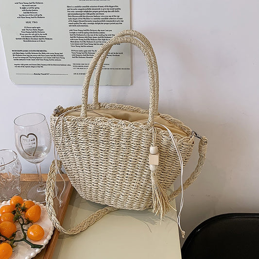 Fashion Tassel Straw Totes Bags Summer Hand-Woven Rattan Women Shoulder Bags Wicker Beach Holiday Handbags Ladies Messenger Bags