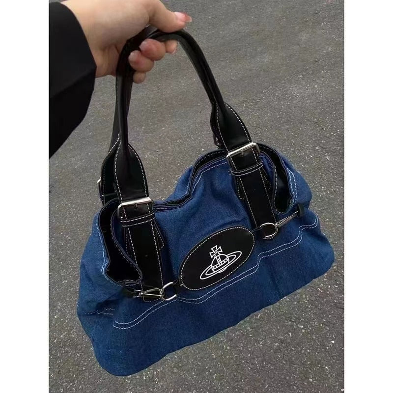 Women&#39;s Vintage Denim Bag Cool Shoulder Bag Y2k Messenger Bag Handbag Coin Purse High Capacity Cute Side Bag Commuter Bag