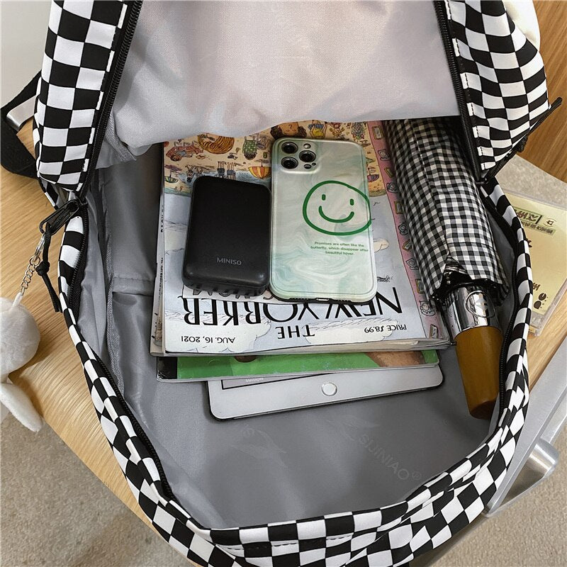 DCIMOR Fashion Plaid Waterproof Nylon Women Backpack Female Portable Travel Bag Teenage Girl Big Schoolbag Kawaii Book Mochila