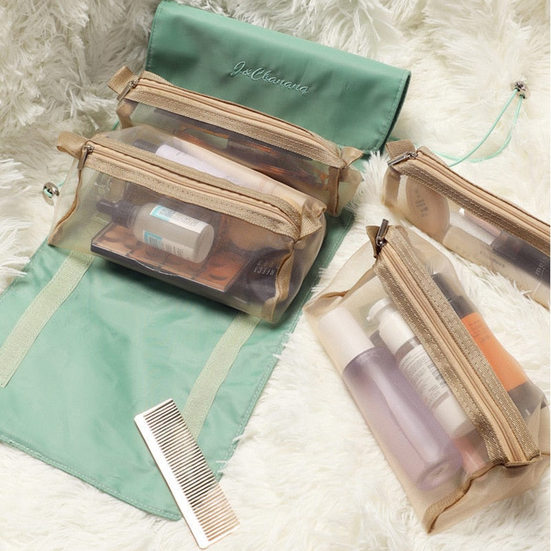 Travel Cosmetic Bag Women Mesh Make Up Box Bags Beautician Toiletry Makeup Brushes Lipstick Storage Organizer