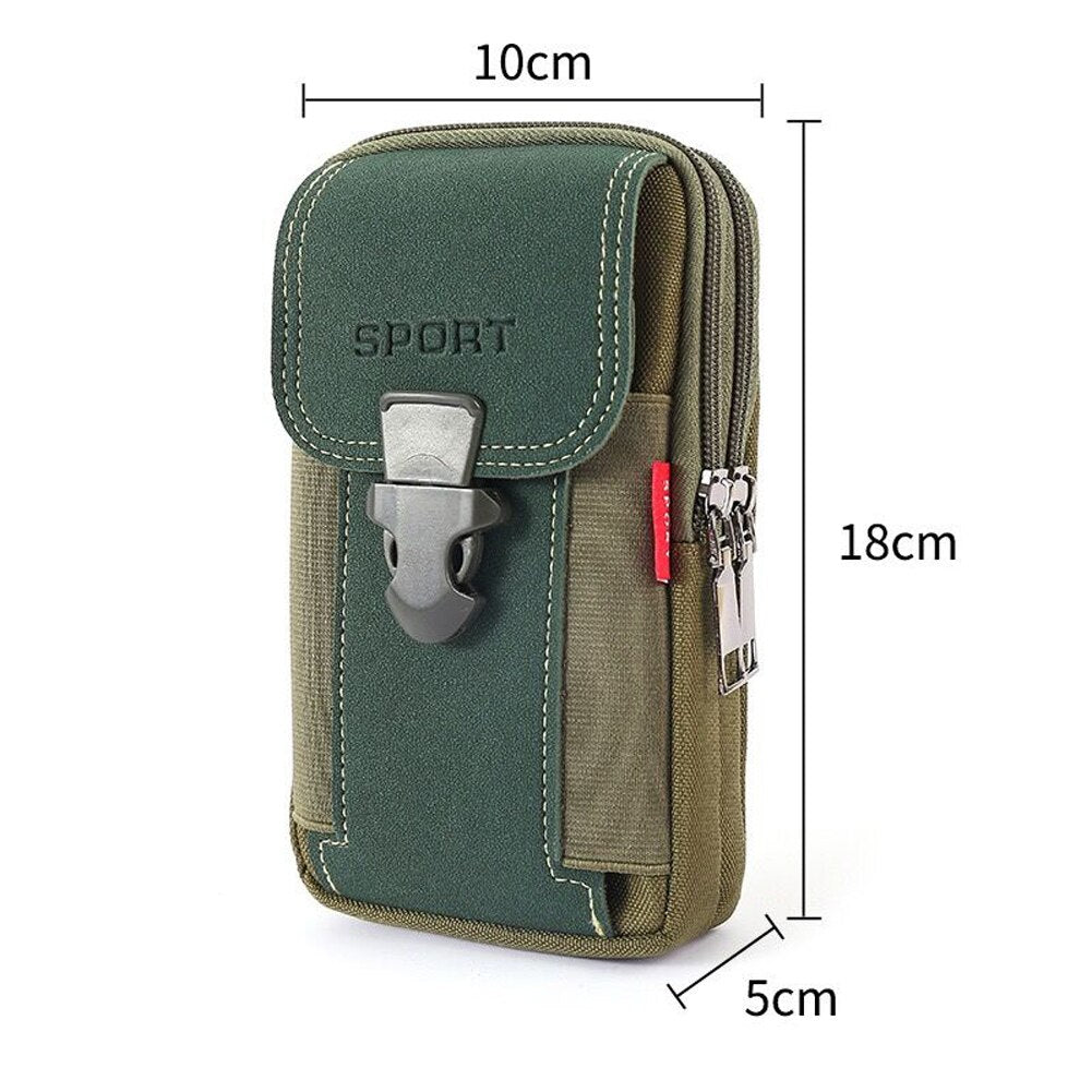 Vintage Men Solid Color PU Leather Waist Bag Casual Male Small Wallet Mobile Phone Bags Multi Layer Belt Pouch Coin Purse Cover