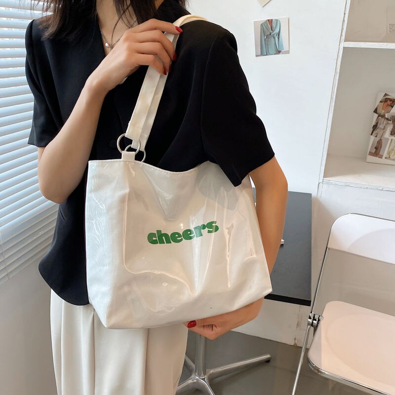 HAEX Fashion Summer Women Shoulder Bag Casual Letter Print Transparent Large Capacity Trend Tote Bag Casual Commute Bolso Mujer