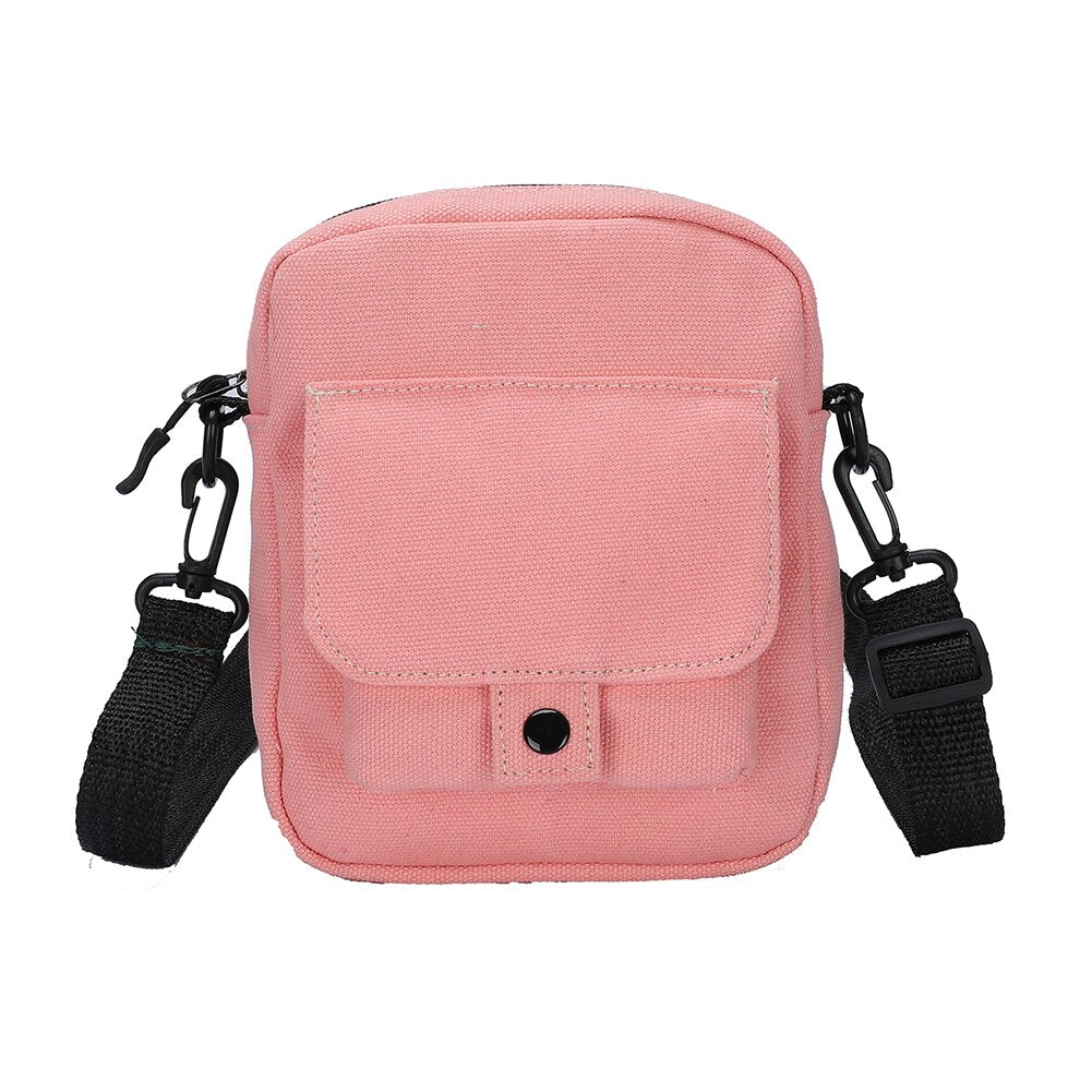 Fashion Women Canvas Shoulder Handbags Korean Solid Color Student Phone Purse Simple Zipper Small Messenger Crossbody Pouch