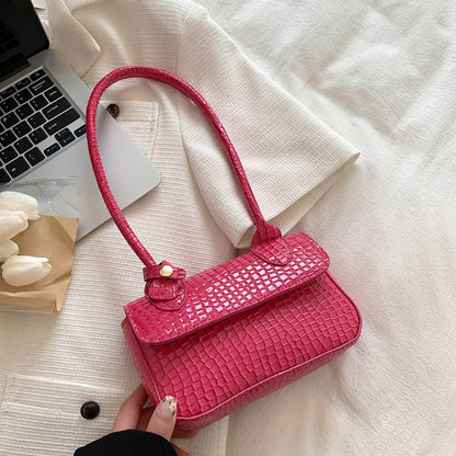 Fashion Alligator Pattern Leather Shoulder Underarm Bag for Women Female Luxury Handbags Candy Color Small Top-handle Clutch