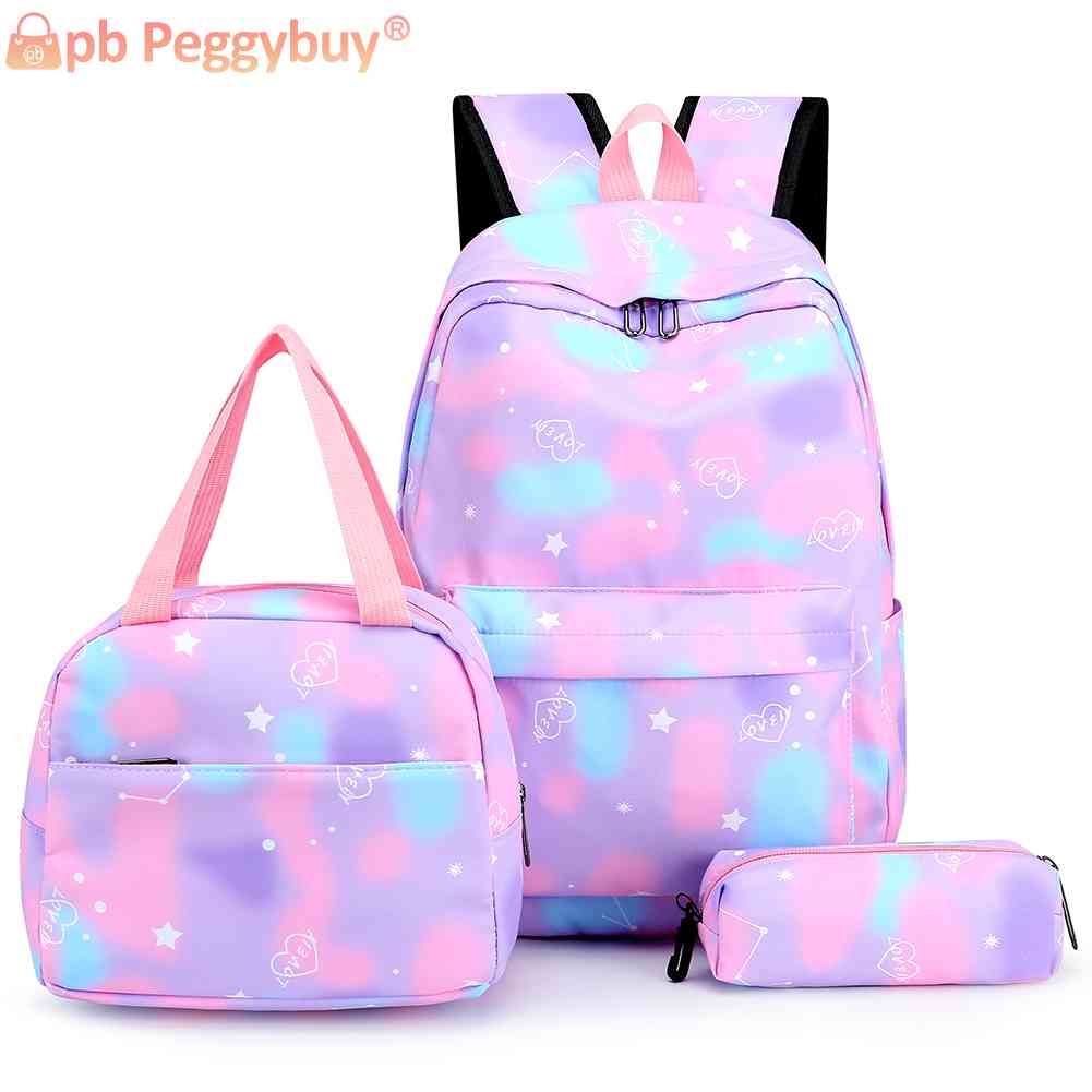 3pcs/set Laptop Backpack Adjustable Strap Fashion Women Nylon Travel Backpack Cute Gradient Work Rucksack for Work School Travel