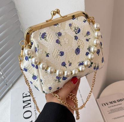 Lace Flowers Ladies Evening Bags For Women Wedding Party Handbag Vintage Bohemia Clutch Purses Metal Frame Clip Shoulder Bag