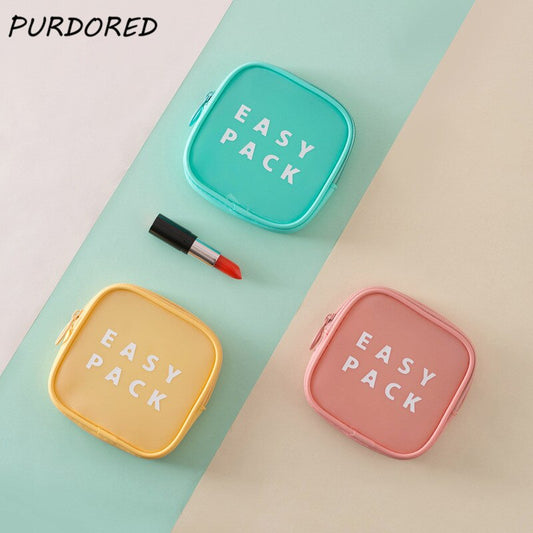 PURDORED 1 Pc Candy Color Women Cosmetic Bag TPU Waterproof Zipper Makeup Bag Travel Makeup Organizer Washing Toiletry Pouch