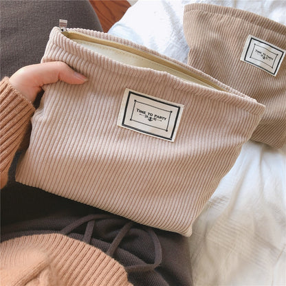 1 Pc Soft Corduroy Makeup Bag for Women Large Solid Color Cosmetic Bag Travel Makeup Storage Organizer Girl Beauty Case