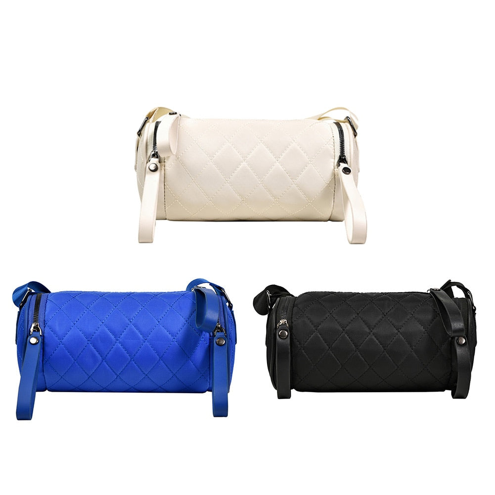Diamond Lattice Leather Cylinder Pillow Bag for Women Shoulder Messenger Handbag Casual Chain Small Purse for Shopping