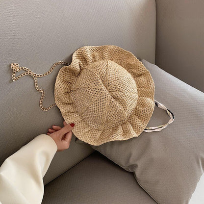 Summer Straw Woven Women &#39;S Pouches New Trendy Fashion Chain Versatile Ins Messenger Bag Internet Famous Hat Bag