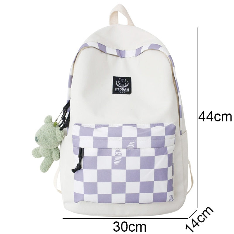 Trendy Women Plaid Harajuku Backpack Girl Travel School Bag Female Laptop Lattice College Backpack Fashion Ladies Cute Book Bags