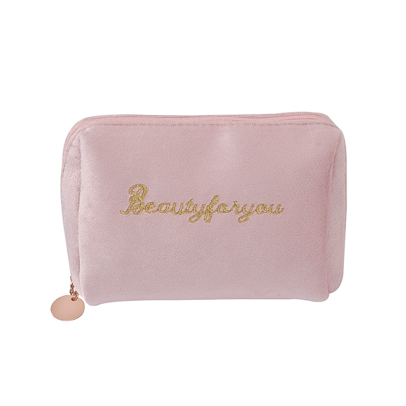 PURDORED 1 Pc Women Zipper Velvet Make Up Bag Travel Large Cosmetic Bag for Makeup Solid Color Female Make Up Pouch Necessaries