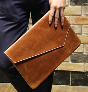 Crazy Horse Pu Leather Men&#39;s Clutches Vintage Men Leather Handbags Casual Wallet Purse Clutch A4 Document Bag Men&#39;s Business Bag